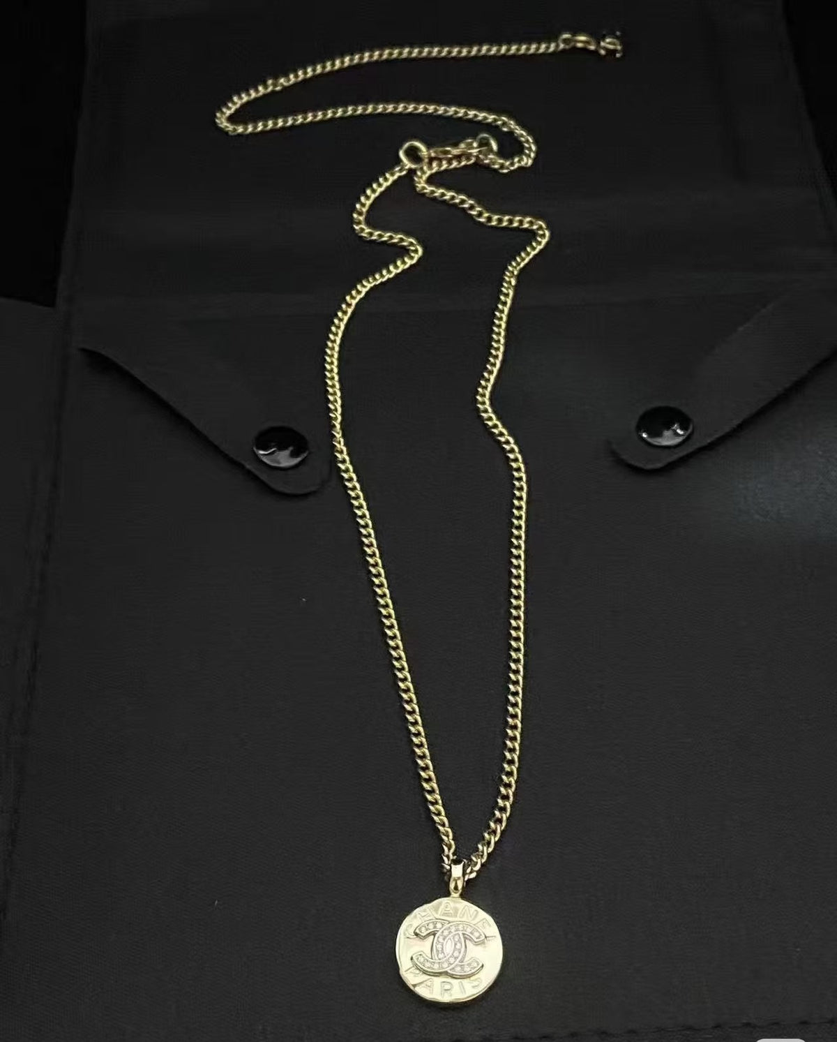 Signature Emblem Pendant Necklace in Gold-Tone – Design 037 close-up detail