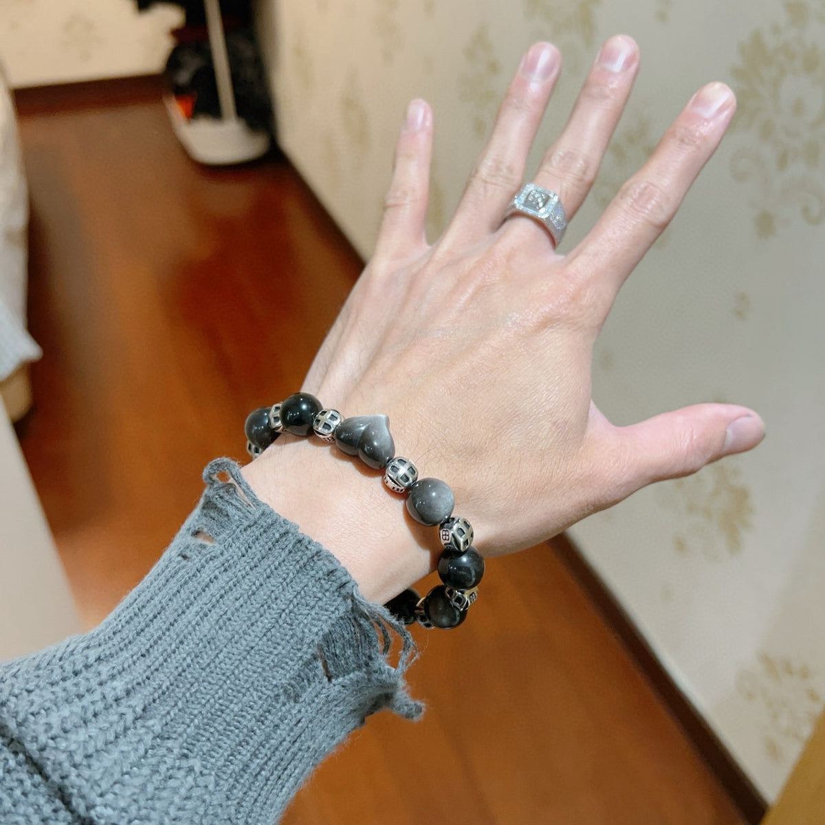 Geometric Emblem Bracelet in Polished Metal-Tone – Vintage Detail – Design 007 detail view