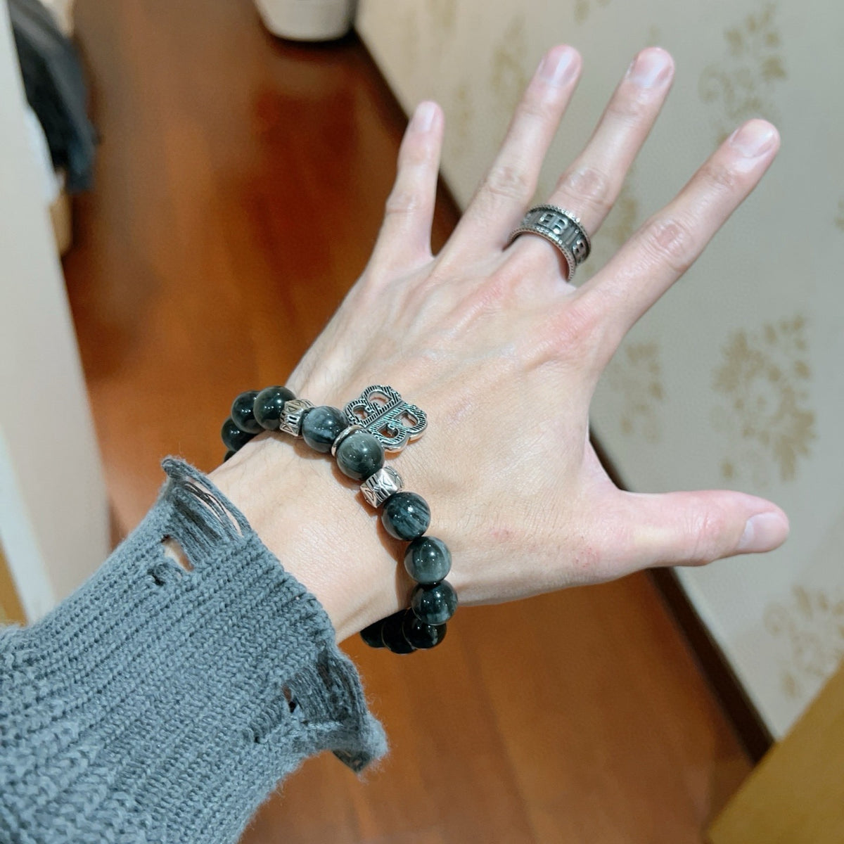 Geometric Emblem Bracelet in Polished Metal-Tone – Vintage Detail – Design 006 main product view