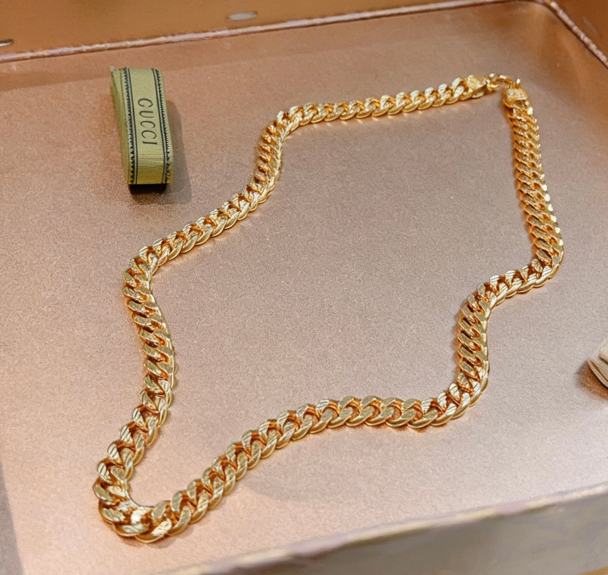 Double-G Emblem Pendant Necklace in Gold-Tone – Design 016 close-up detail