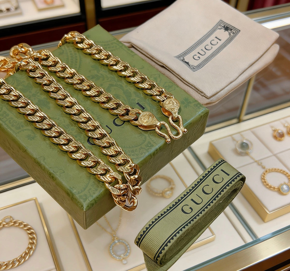 Double-G Emblem Pendant Necklace in Gold-Tone – Design 016 front product view