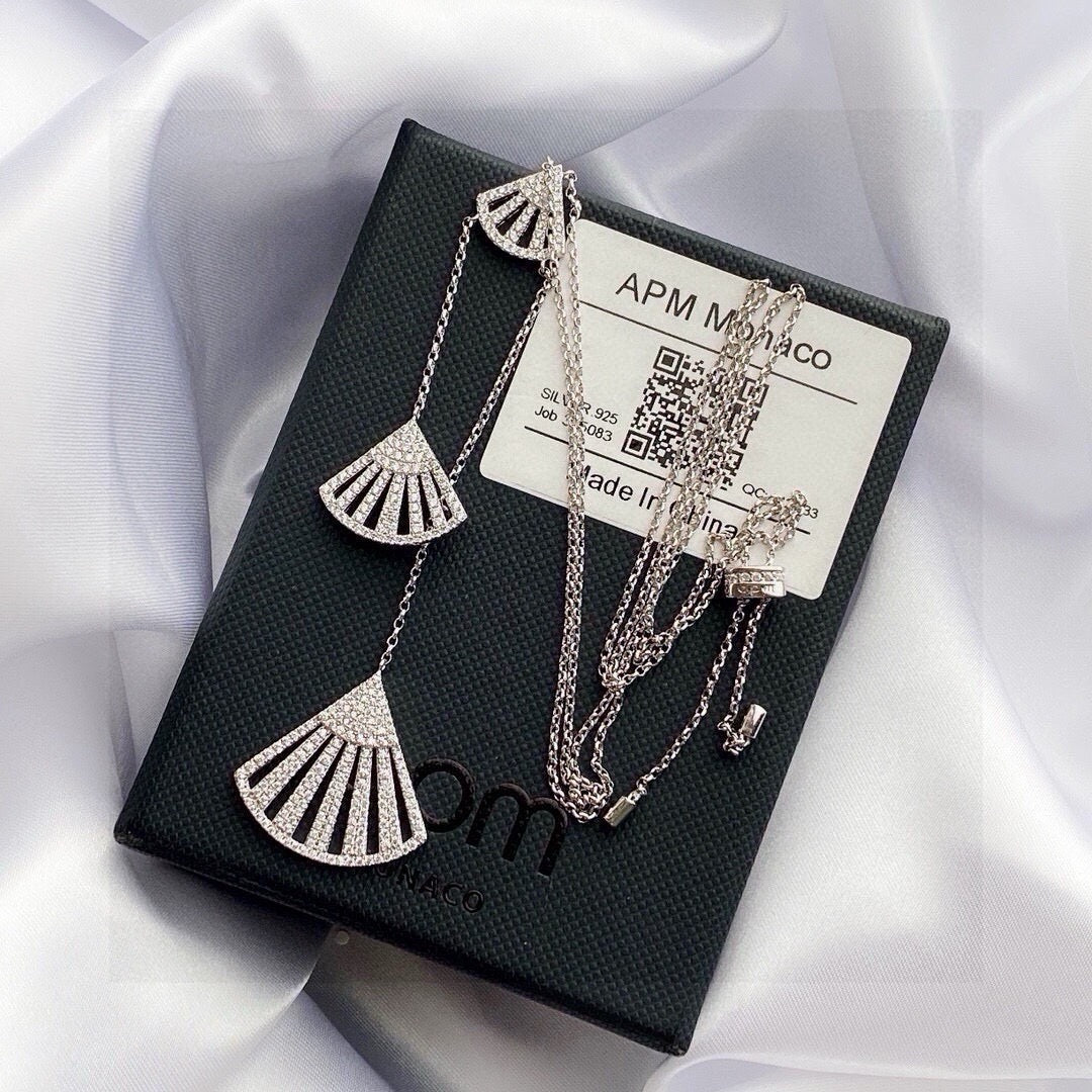 Adjustable Fan Pendant Necklace in Silver-Tone detail view