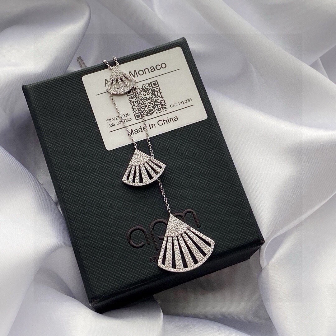 Adjustable Fan Pendant Necklace in Silver-Tone styled product view