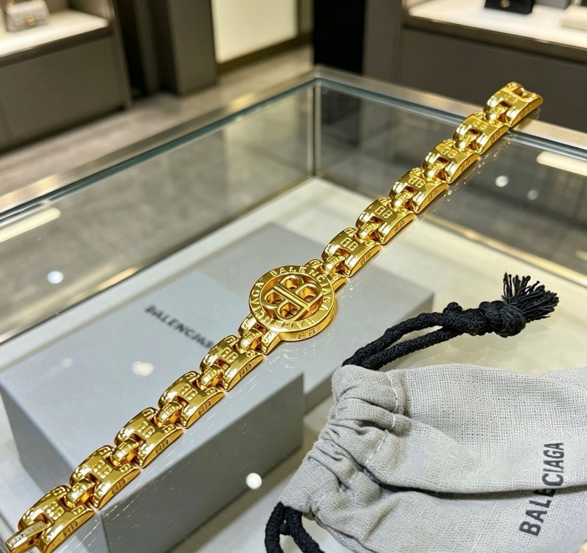 Geometric Emblem Bracelet in Polished Metal-Tone – Design 044 close-up detail