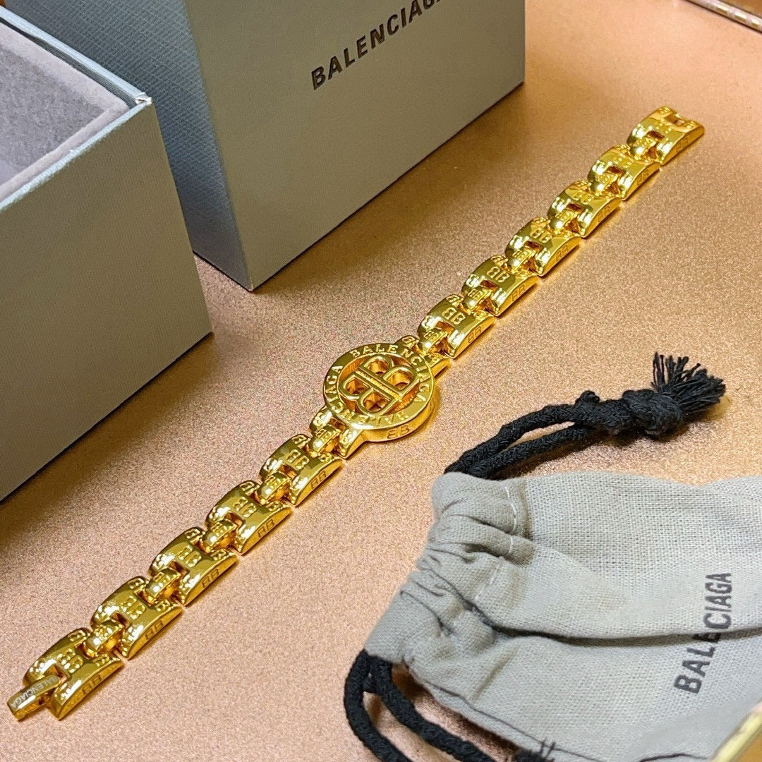 Geometric Emblem Bracelet in Polished Metal-Tone – Design 044 detail view