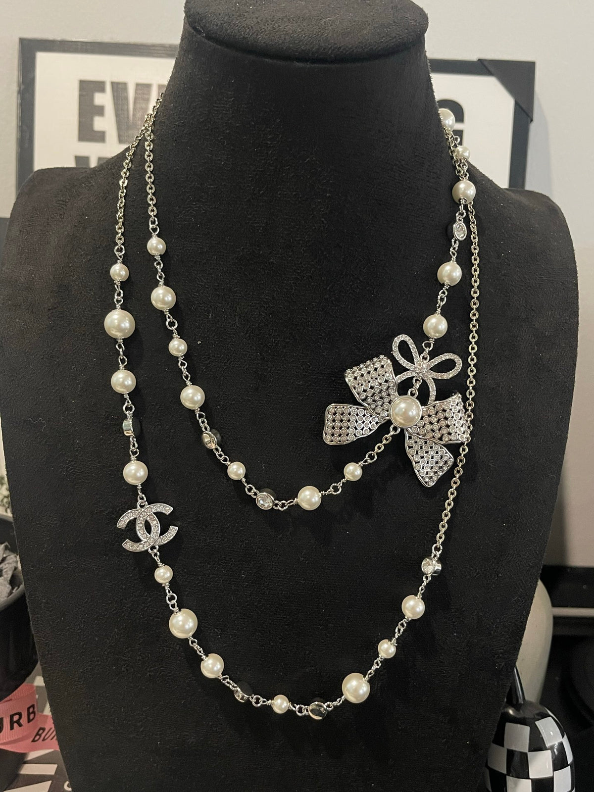 Double-C Emblem Pearl-Detail Pendant Necklace – Pearl Detail – Design 072 main product view