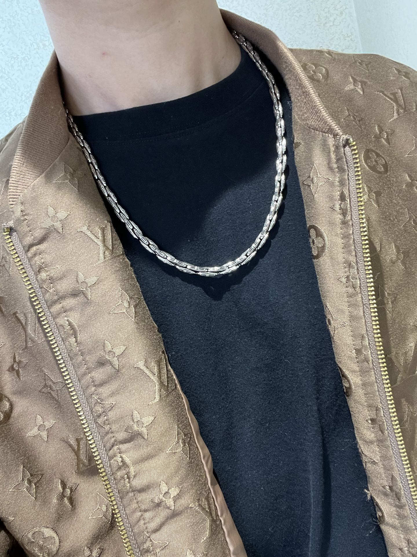 Geometric Emblem Pendant Necklace in Polished Metal-Tone – Vintage Detail – Design 058 styled product view