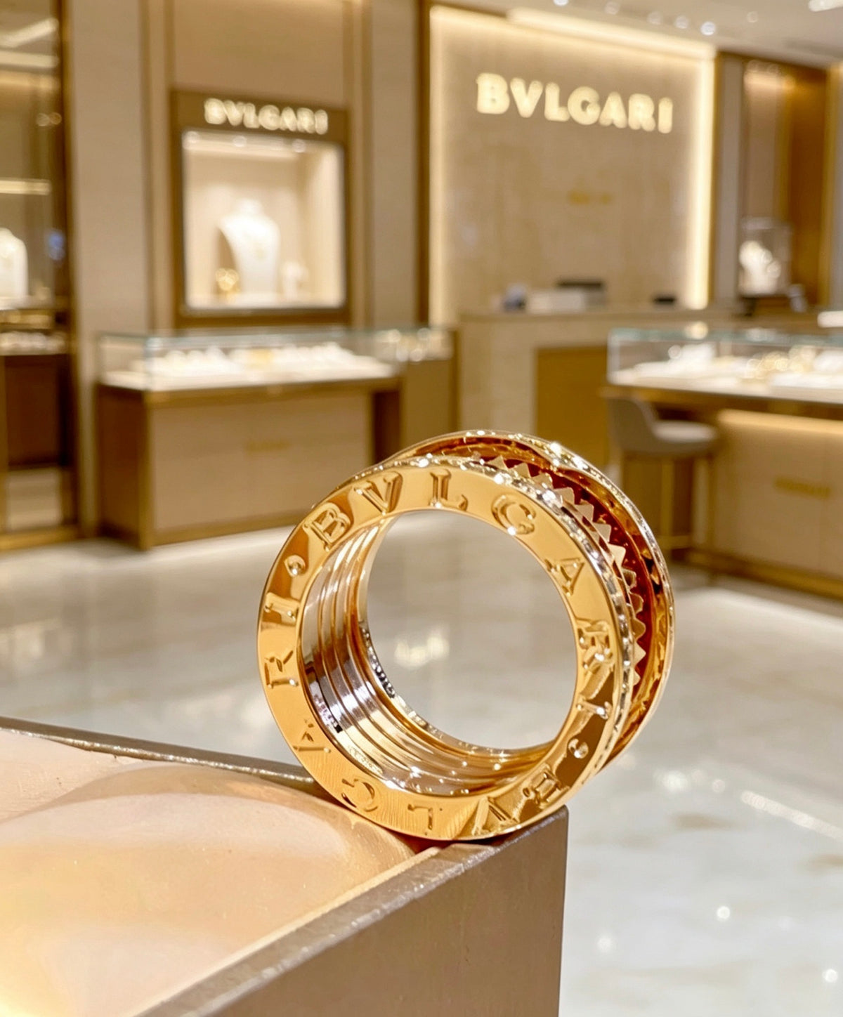 Geometric Emblem Statement Ring in Rose-Gold-Tone – Rose Gold Detail – Design 003 front product view
