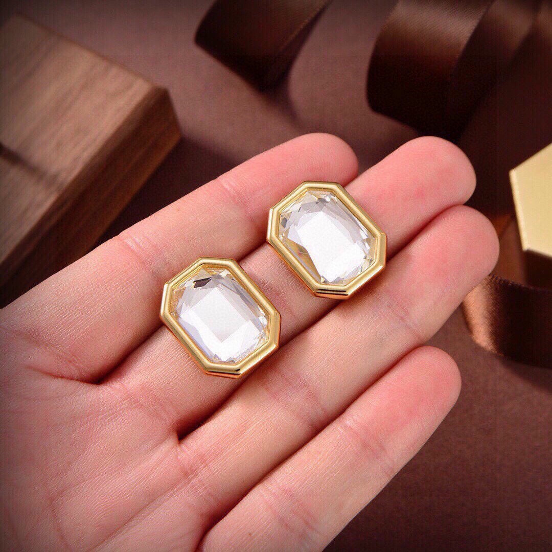 Geometric Emblem Stud Earrings in Gold-Tone – Design 005 front product view