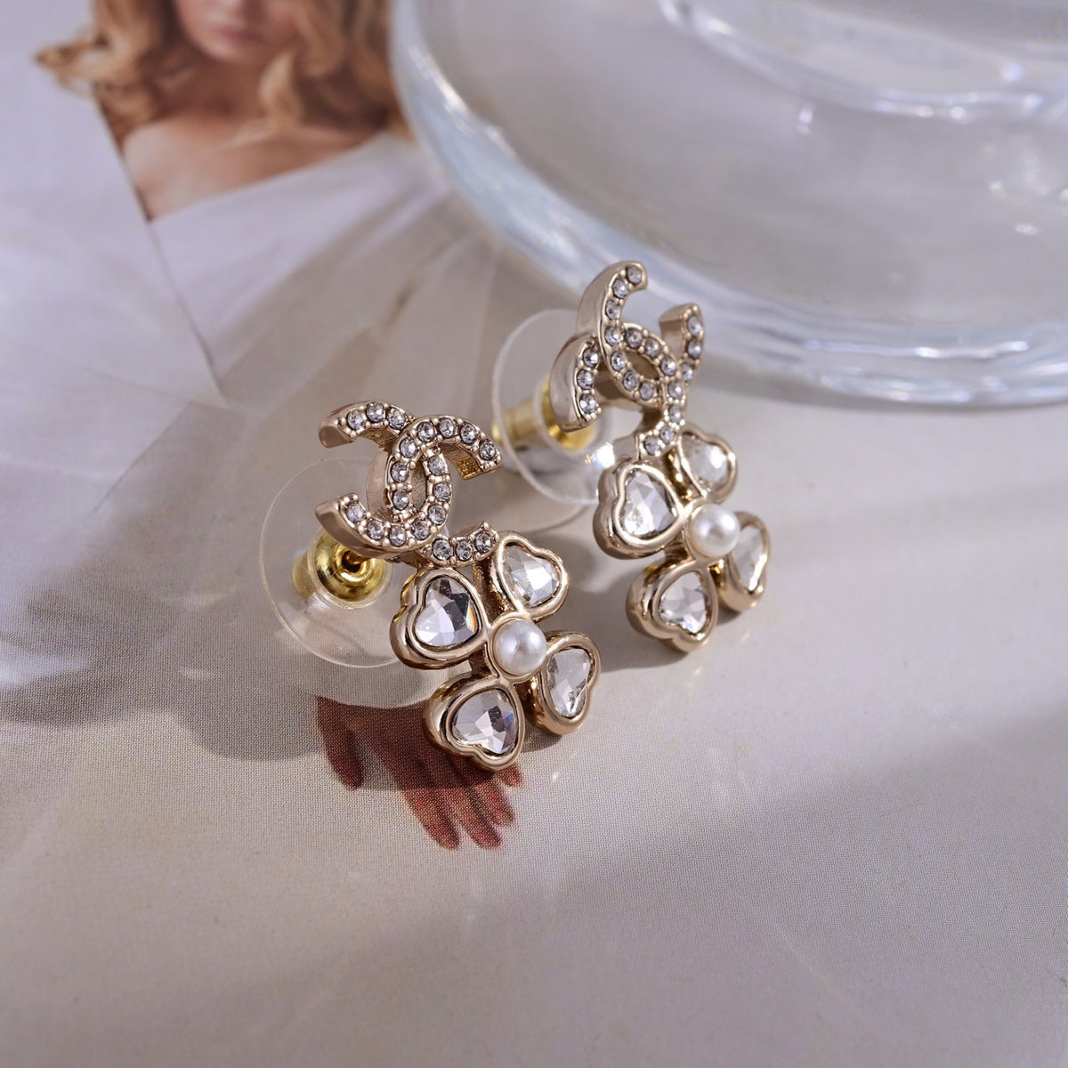 Signature Emblem Stud Earrings in Polished Metal-Tone – Design 032 close-up detail