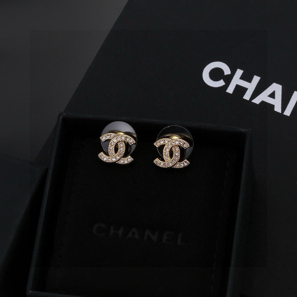 Double-C Emblem Stud Earrings in Silver-Tone – Design 004 front product view