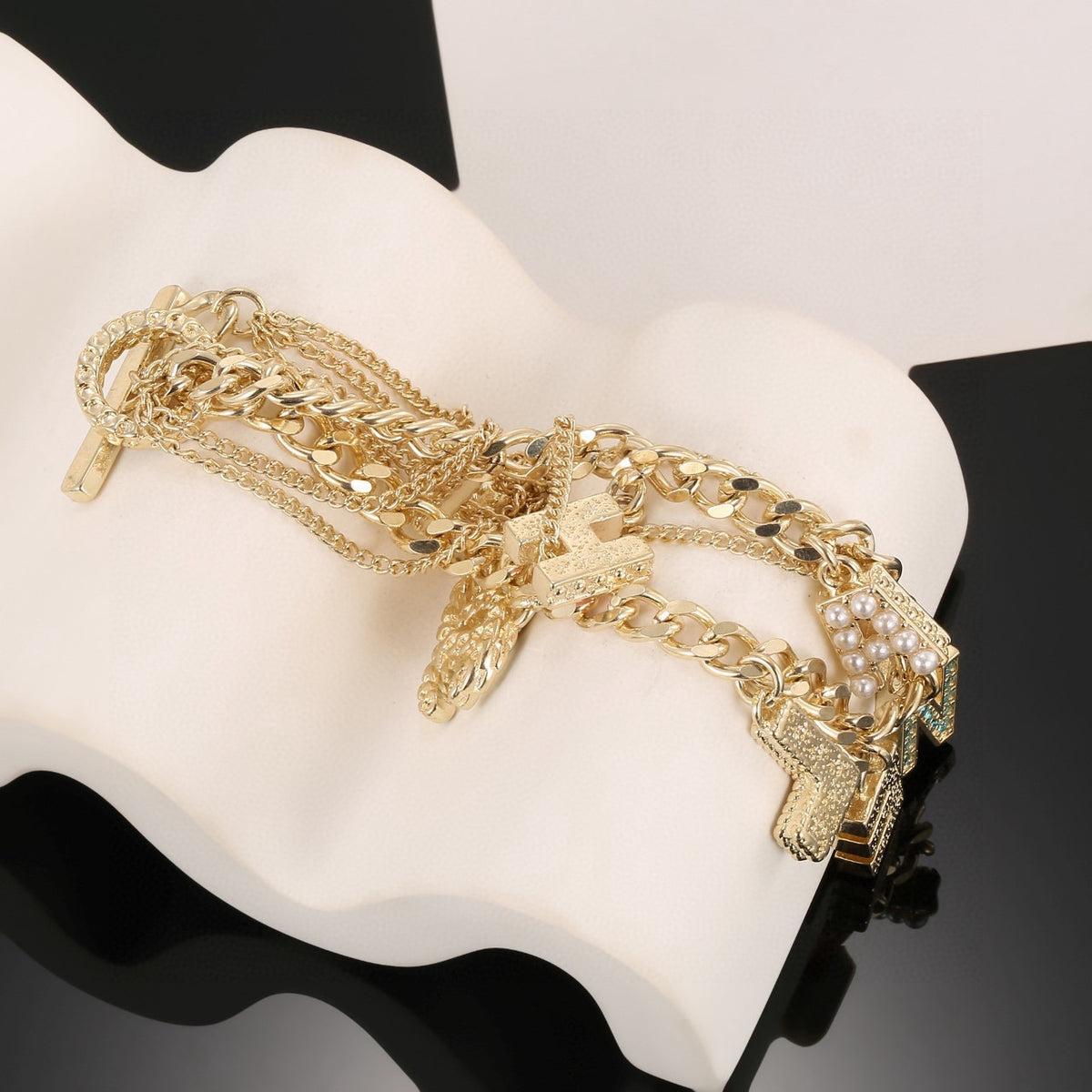 Letter Bracelet in Gold-Tone close-up detail