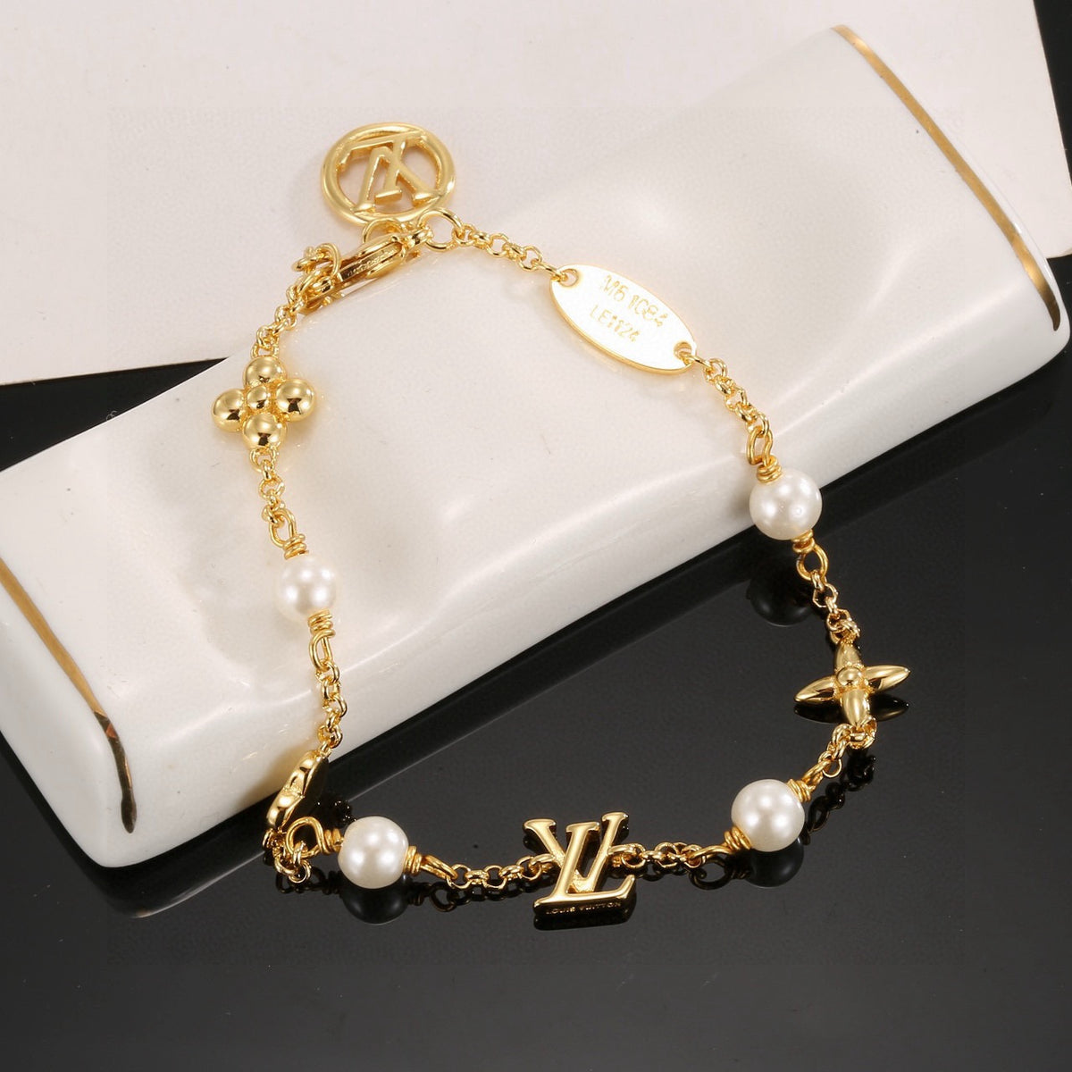 Letter Emblem Bracelet in Polished Metal-Tone – Design 025 front product view