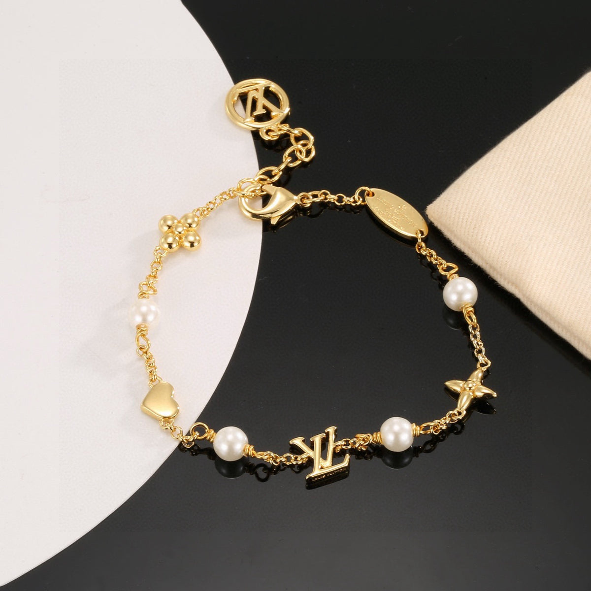 Letter Emblem Bracelet in Polished Metal-Tone – Design 025 front product view