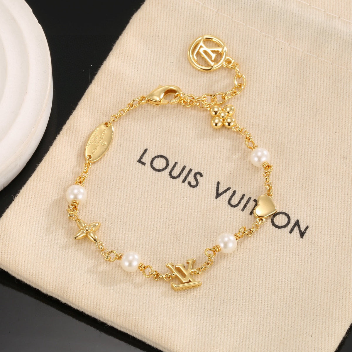Letter Emblem Bracelet in Polished Metal-Tone – Design 025 detail view