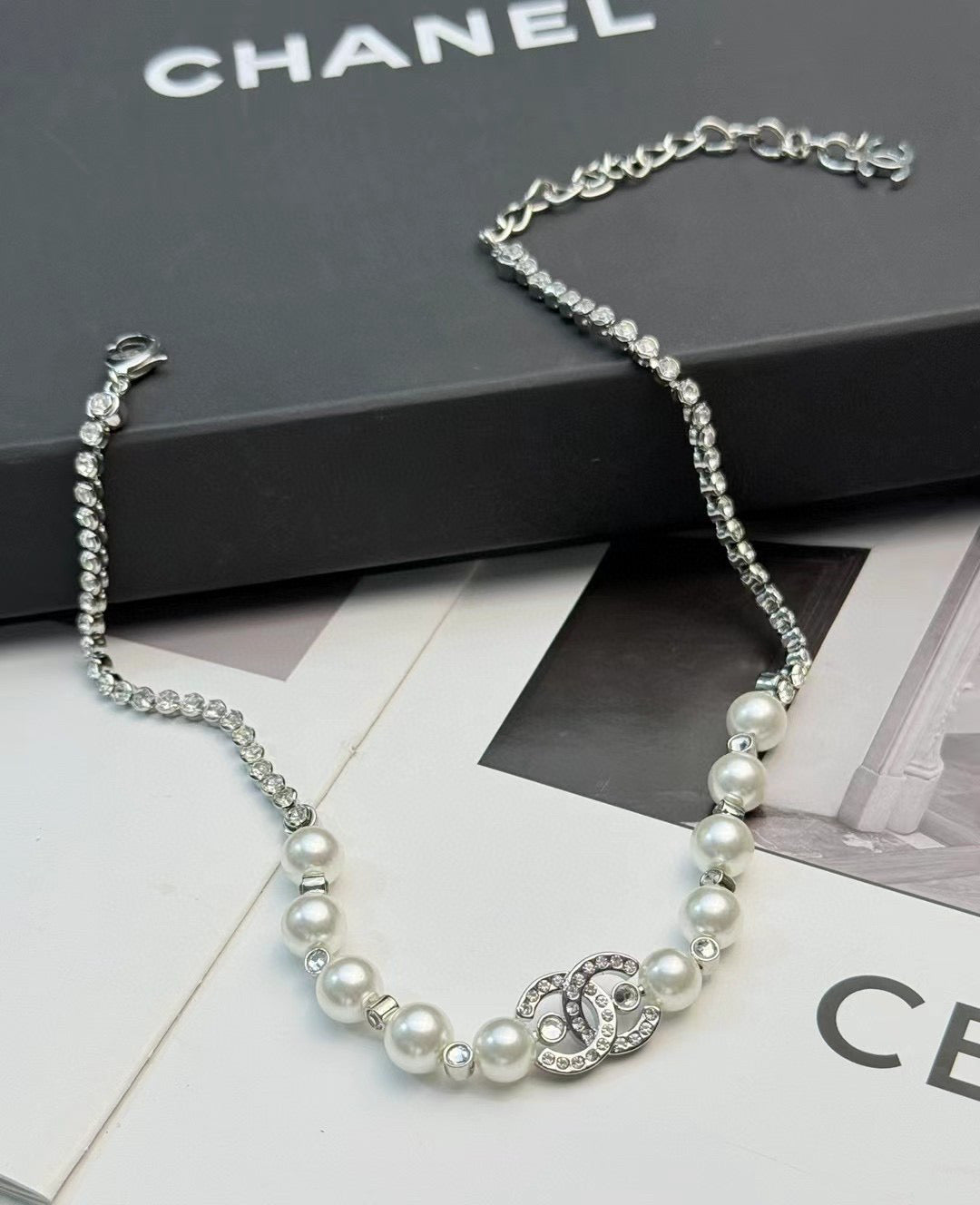 Double-C Emblem Pendant Necklace in Polished Metal-Tone – Design 030 front product view
