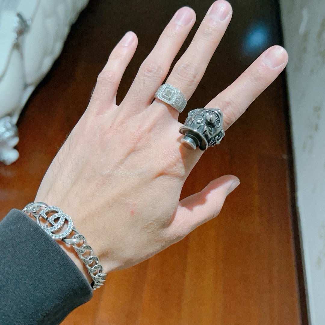 Double-G Emblem Statement Ring in Polished Metal-Tone – Design 007 styled product view