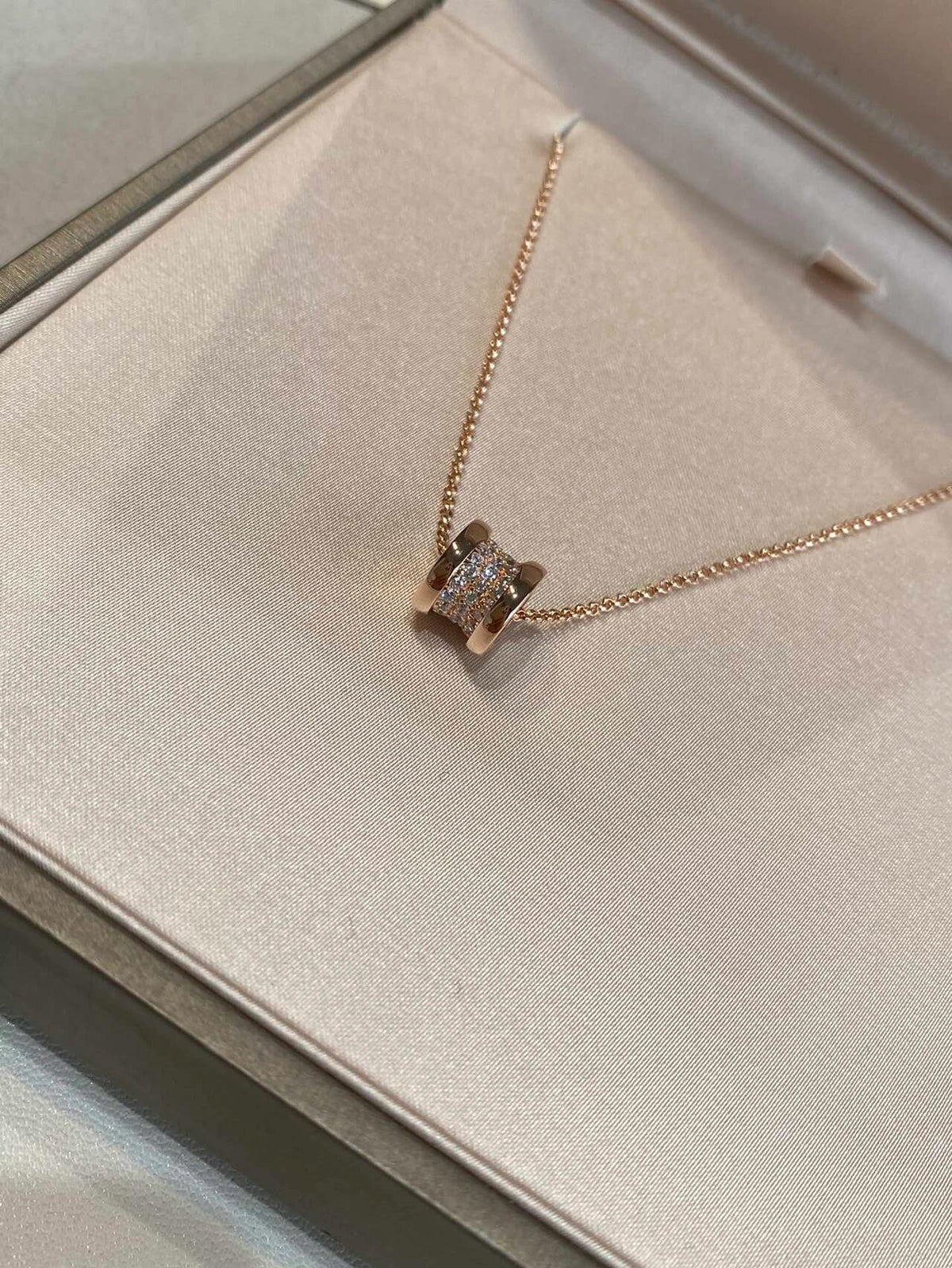 Geometric Emblem Pendant Necklace in Rose-Gold-Tone – Rose Gold Detail – Design 012 detail view