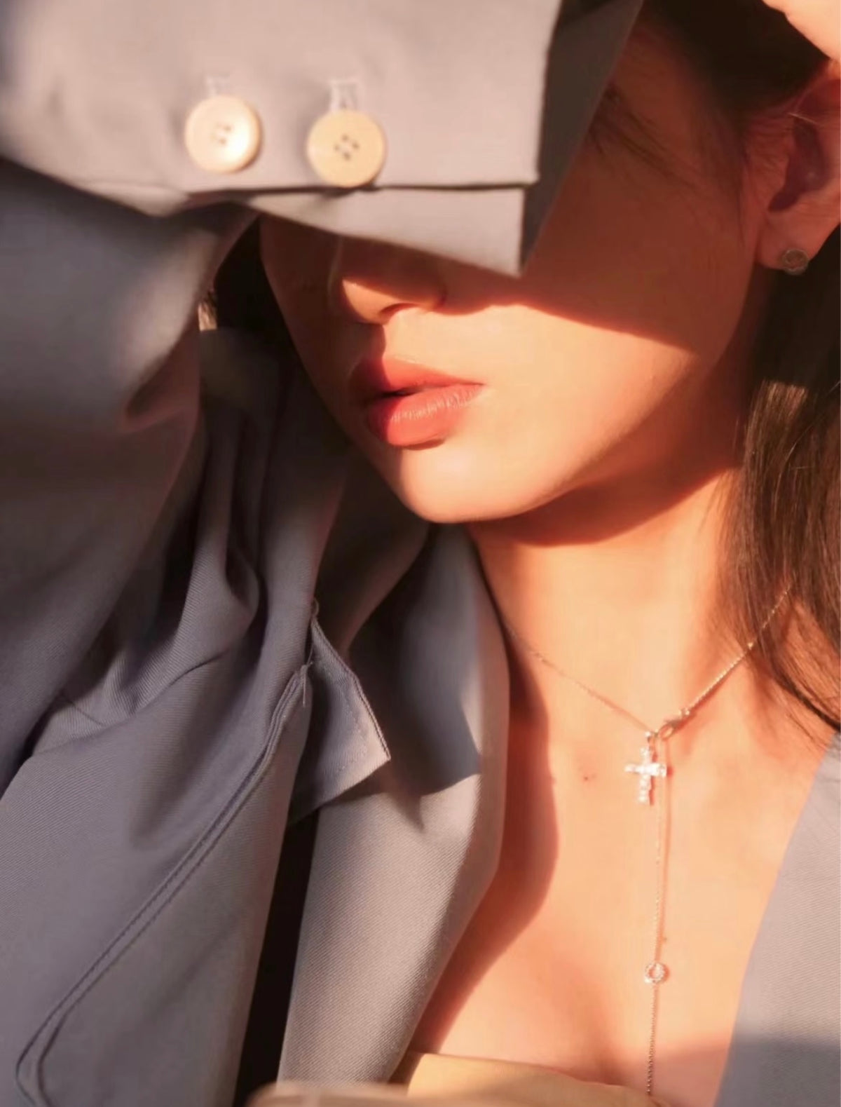 Cross Pendant Necklace in Rose-Gold-Tone close-up detail