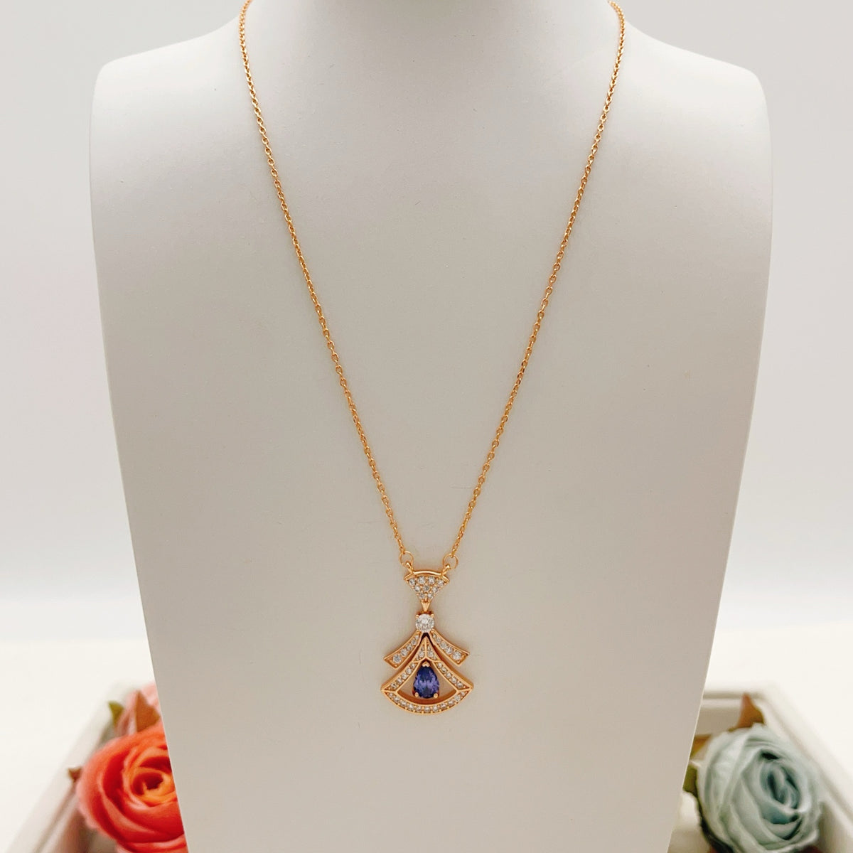 Geometric Emblem Pendant Necklace in Rose-Gold-Tone – Rose Gold Detail styled product view