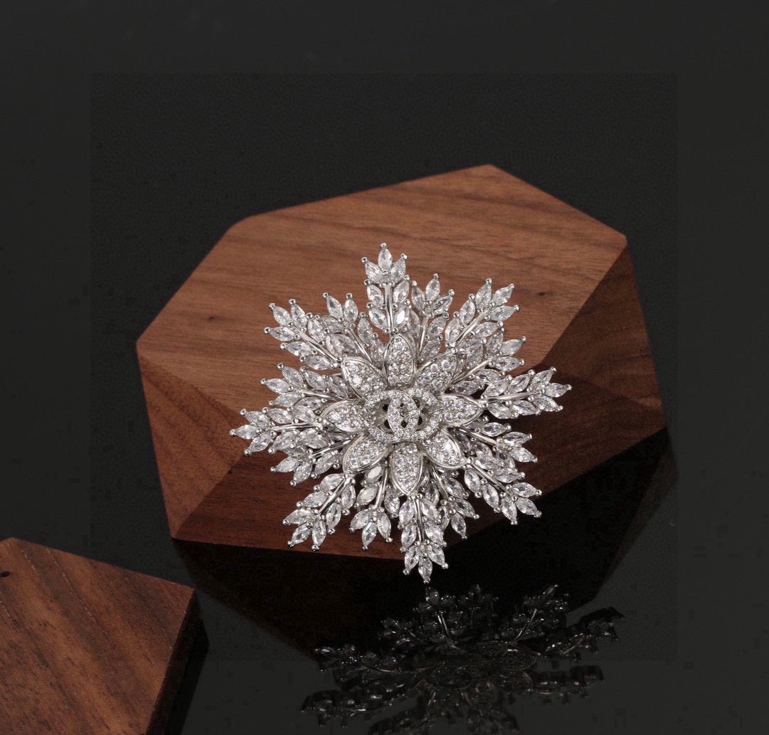Double-C Emblem Brooch in Polished Metal-Tone – Design 046 styled product view