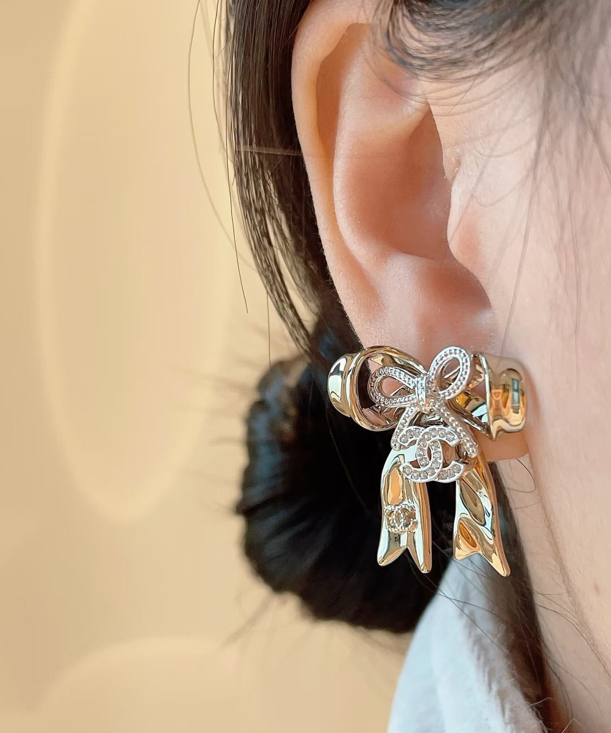 Bow Stud Earrings in Polished Metal-Tone – Design 003 styled product view