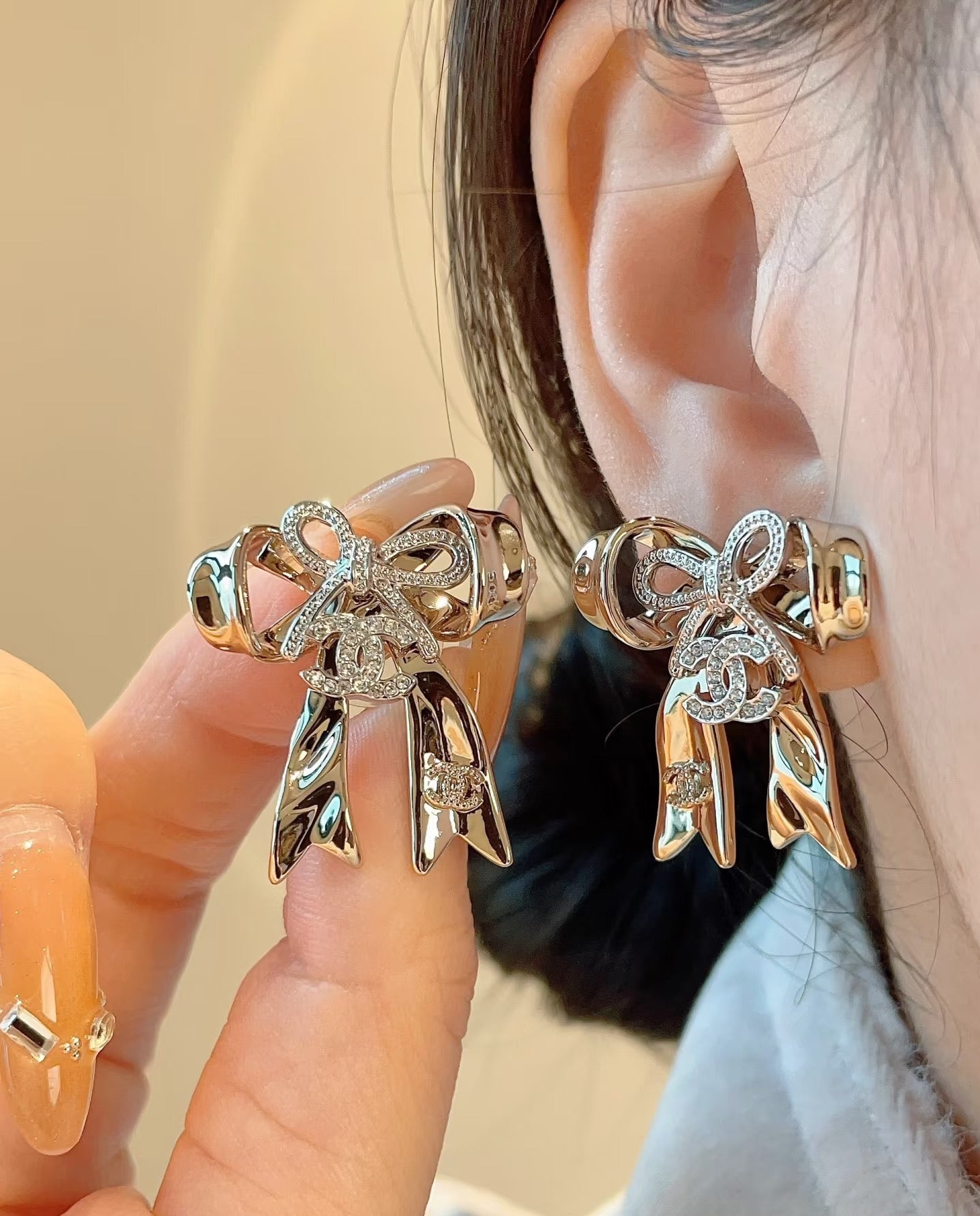 Bow Stud Earrings in Polished Metal-Tone – Design 003 main product view