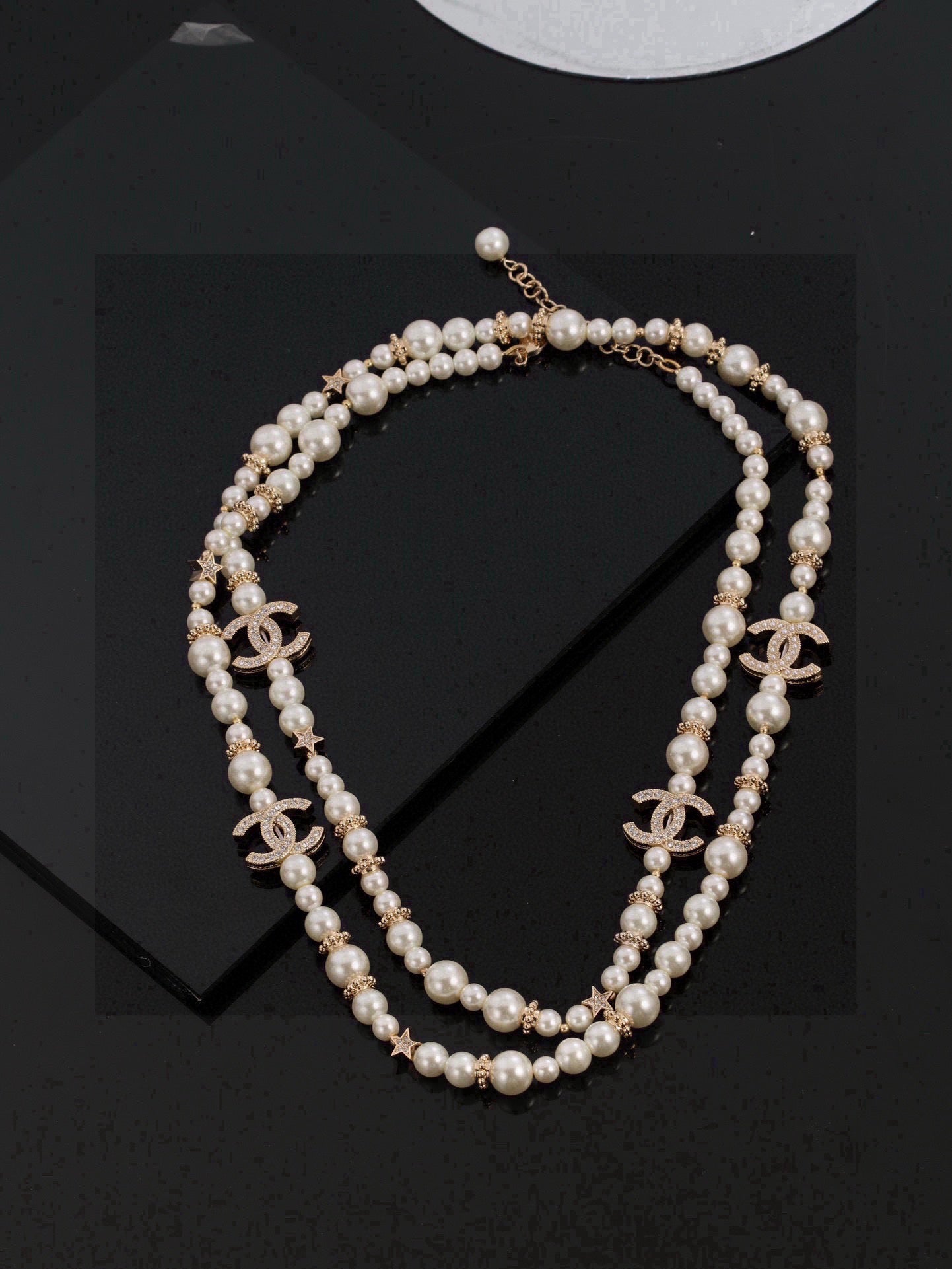 Double-C Emblem Pearl-Detail Pendant Necklace – Pearl Detail – Design 062 main product view
