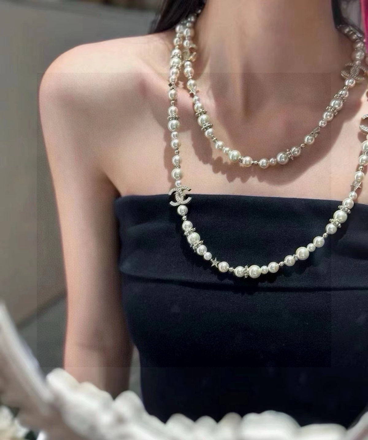 Double-C Emblem Pearl-Detail Pendant Necklace – Pearl Detail – Design 062 detail view
