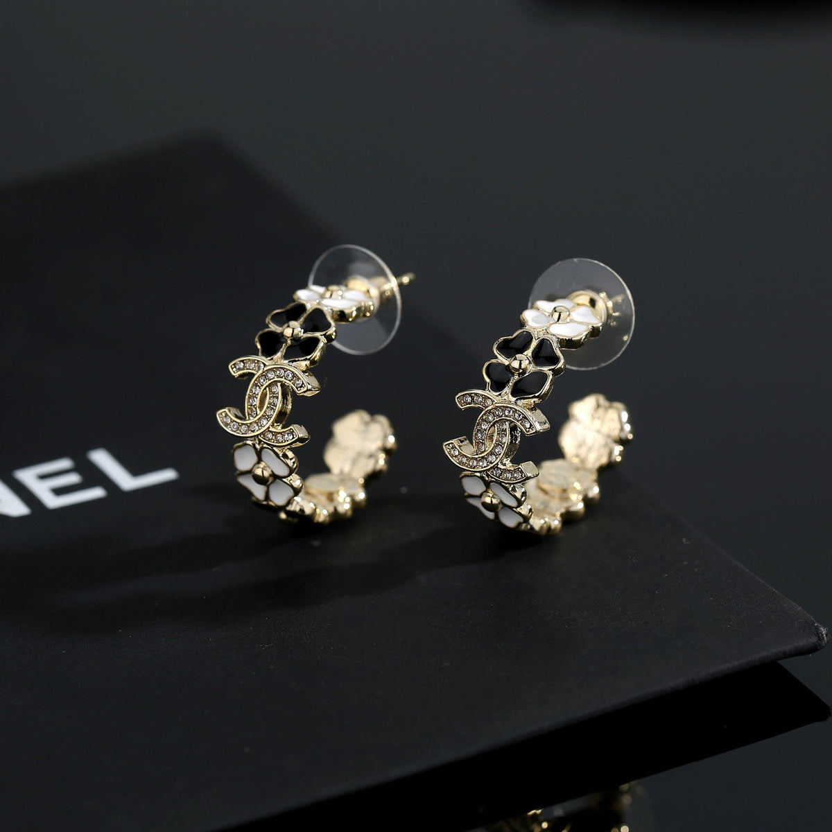 Signature Emblem Stud Earrings in Gold-Tone – Design 042 side detail