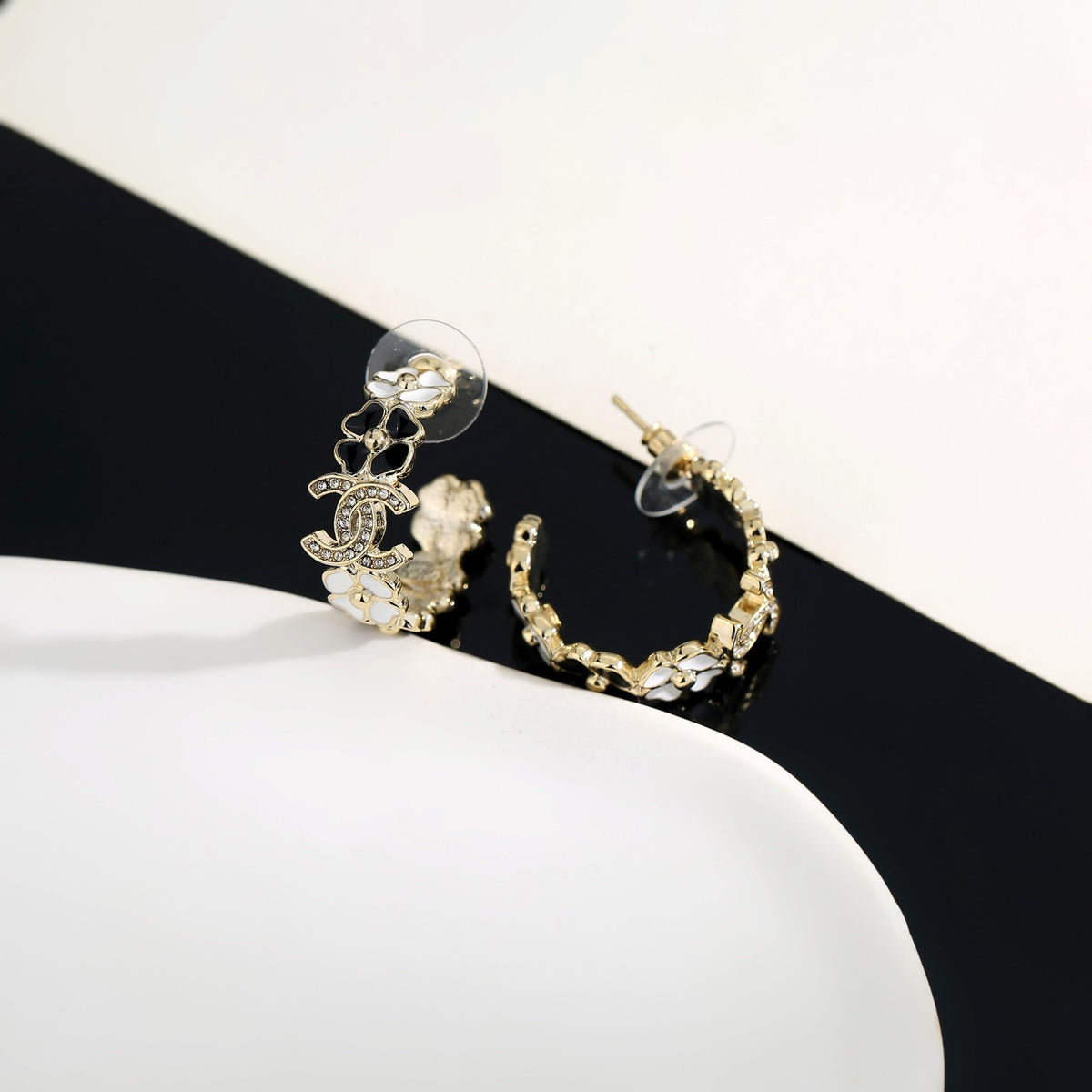 Signature Emblem Stud Earrings in Gold-Tone – Design 042 close-up detail