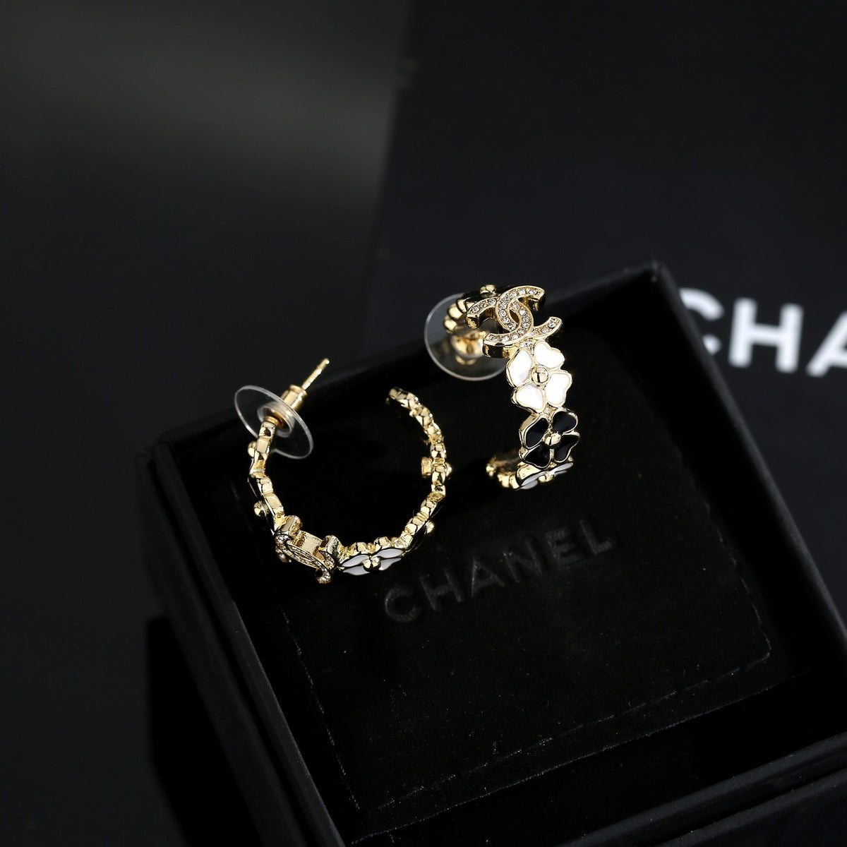 Signature Emblem Stud Earrings in Gold-Tone – Design 042 styled product view