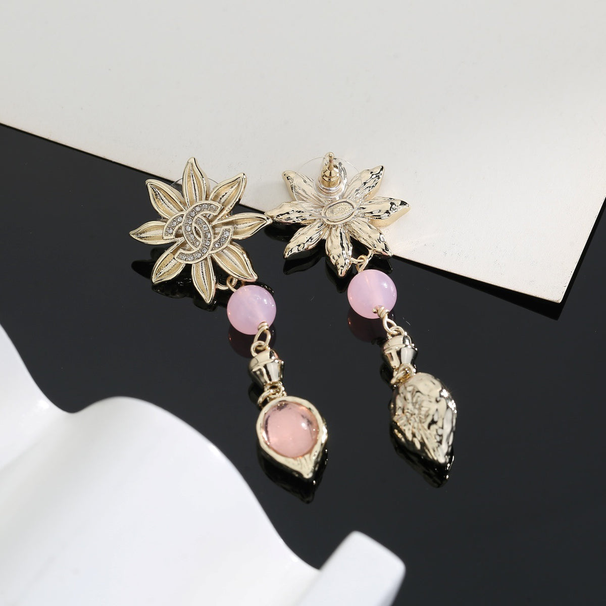 Double-C Emblem Stud Earrings in Gold-Tone – Design 019 side detail