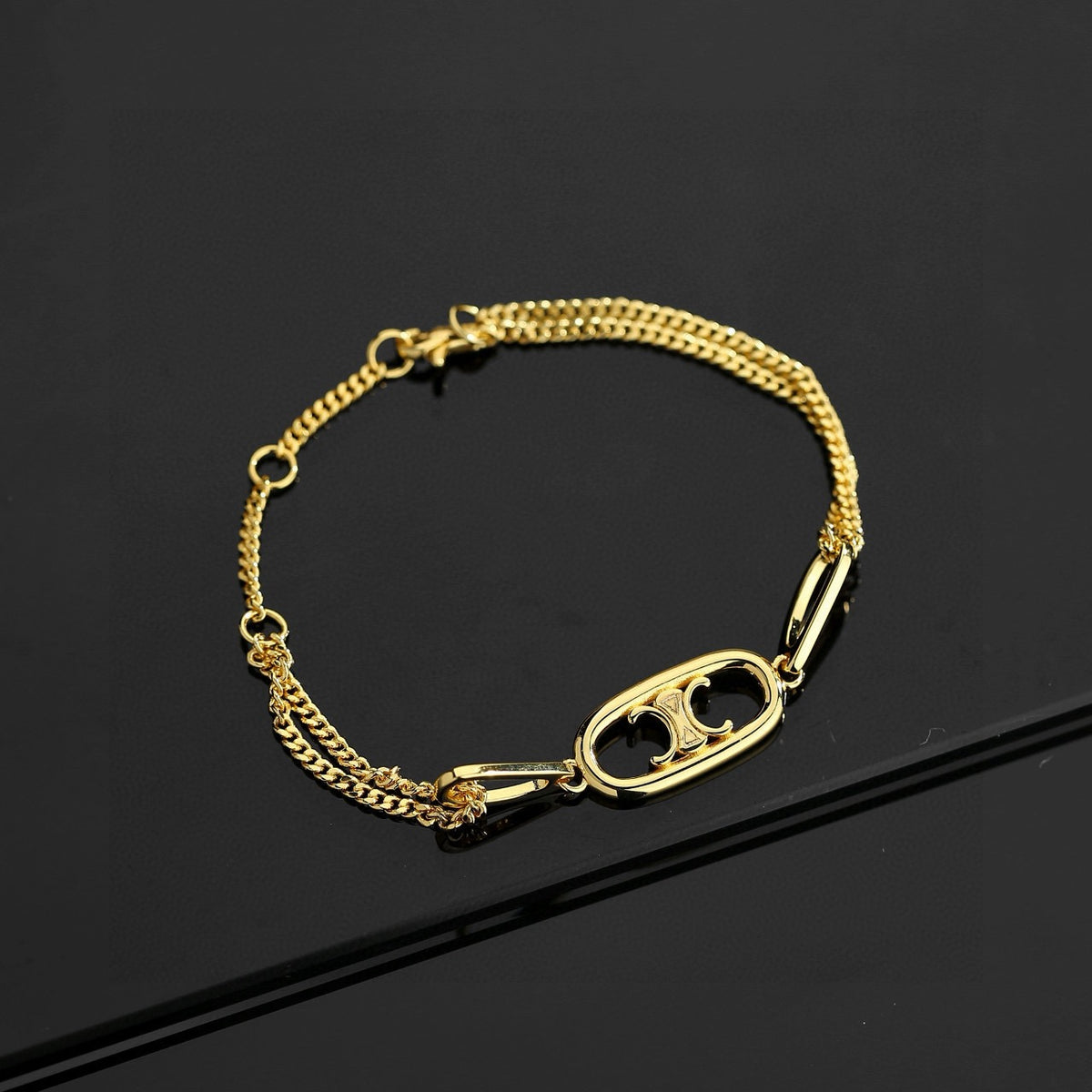 Triomphe-Inspired Emblem Chain Jewelry – Design 01 styled detail