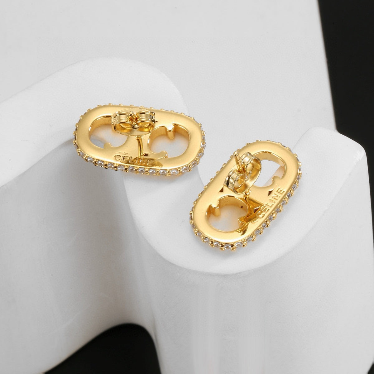 Signature Emblem Stud Earrings in Gold-Tone – Design 04 side detail