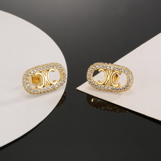 Signature Emblem Stud Earrings in Gold-Tone – Design 04 main product view