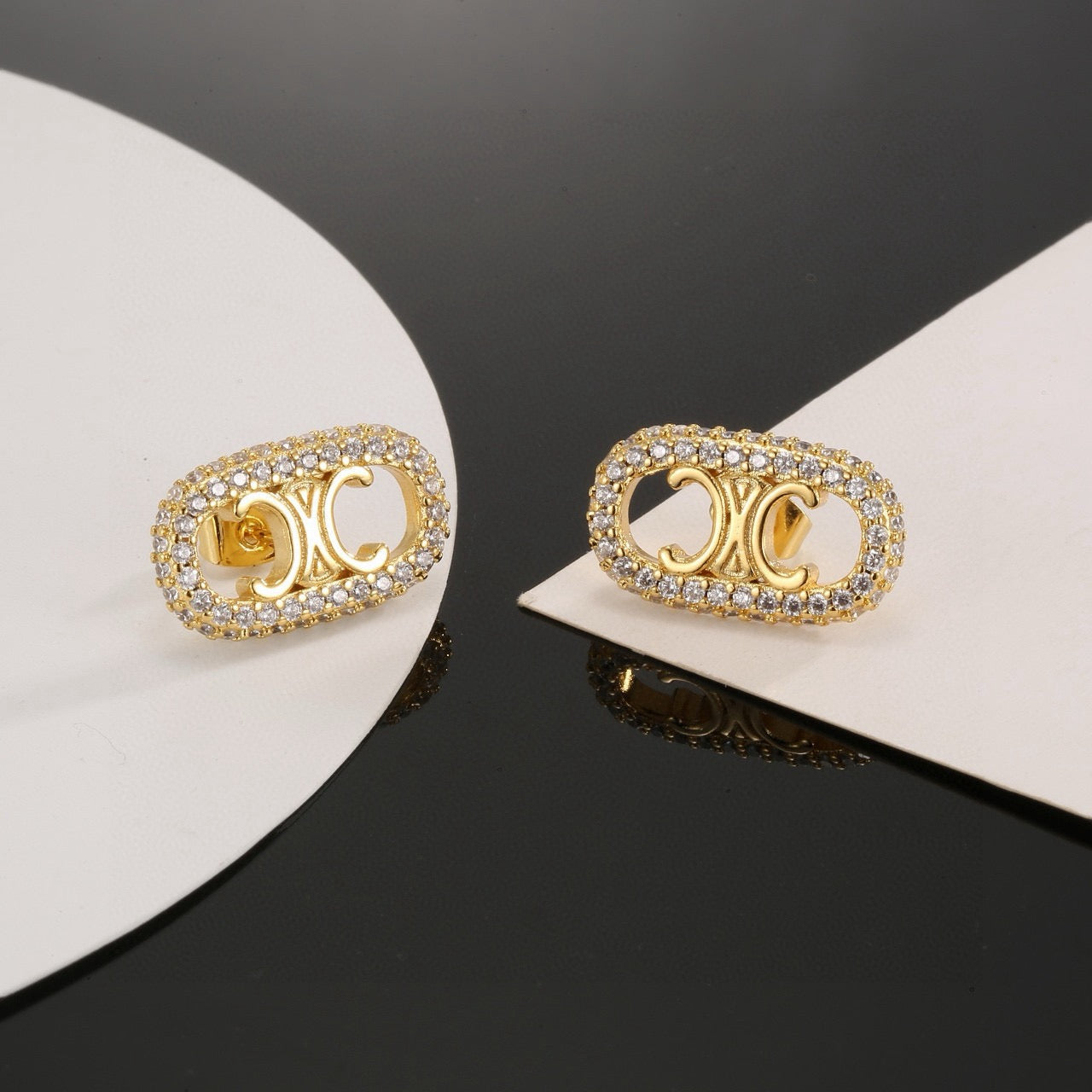 Signature Emblem Stud Earrings in Gold-Tone – Design 05 main product view