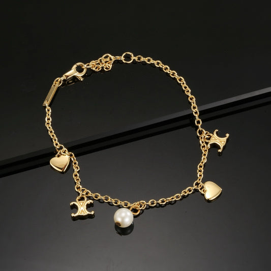 Triomphe-Inspired Emblem Bracelet in Gold-Tone – Red main product view