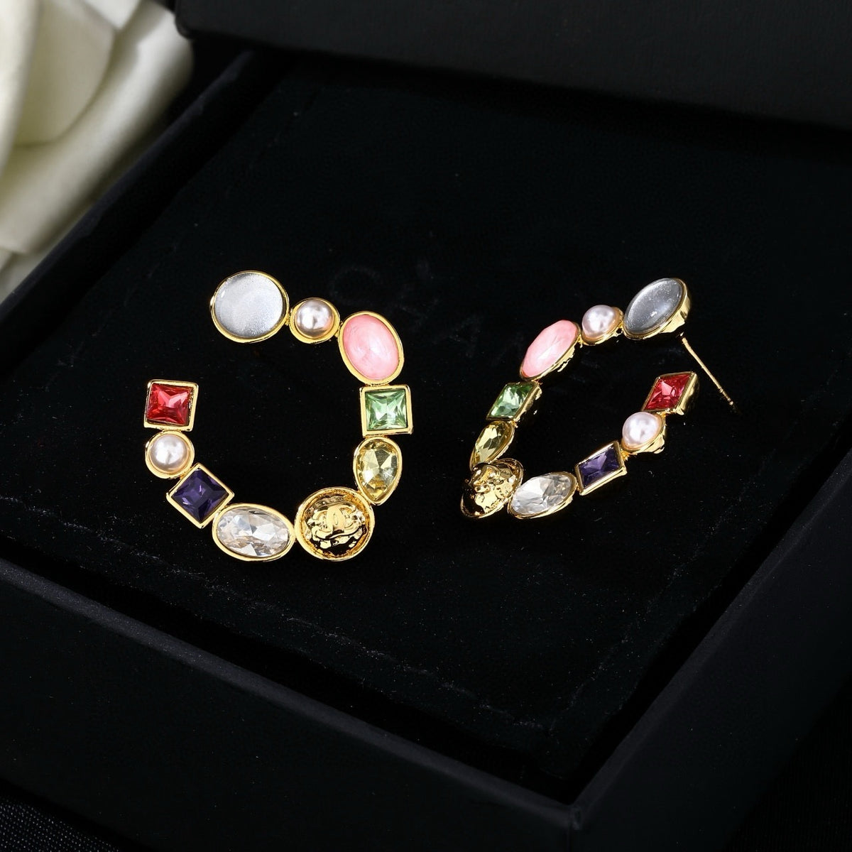 Signature Emblem Statement Earrings in Polished Metal-Tone – Design 033 detail view