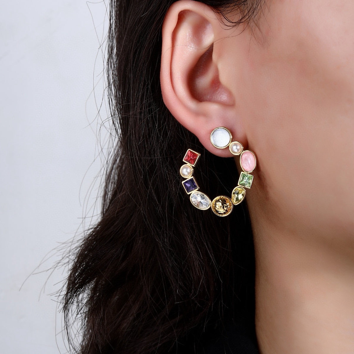 Signature Emblem Statement Earrings in Polished Metal-Tone – Design 033 front product view