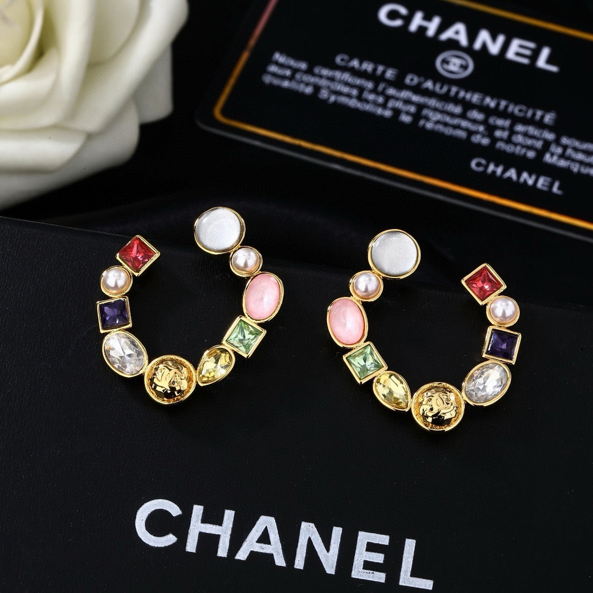 Signature Emblem Statement Earrings in Polished Metal-Tone – Design 033 main product view