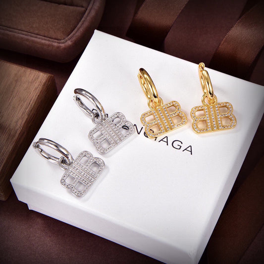Geometric Emblem Stud Earrings in Gold-Tone – Design 008 main product view
