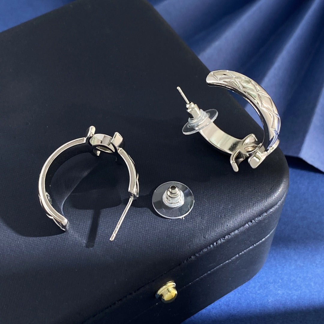 Double-C Emblem Stud Earrings in Silver-Tone – Design 009 front product view