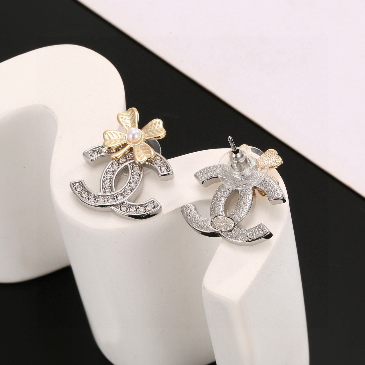 Clover Stud Earrings in Silver-Tone detail view