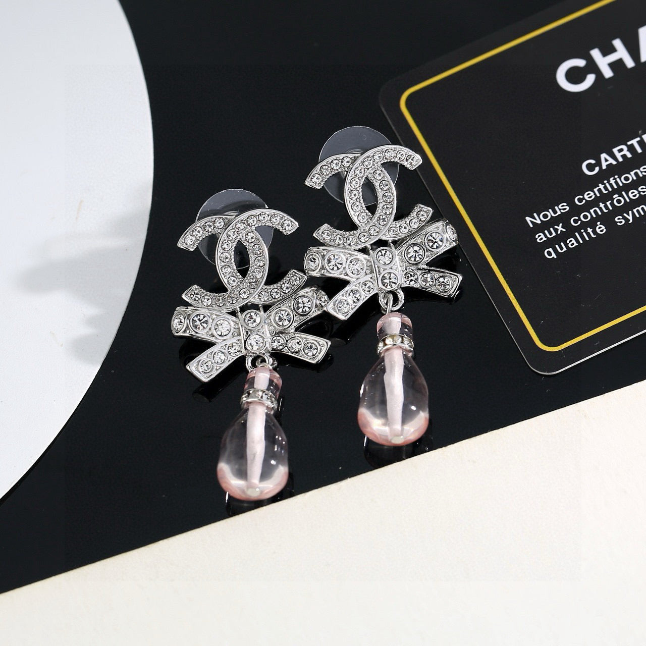Double-C Emblem Crystal-Accent Stud Earrings – Design 038 front product view