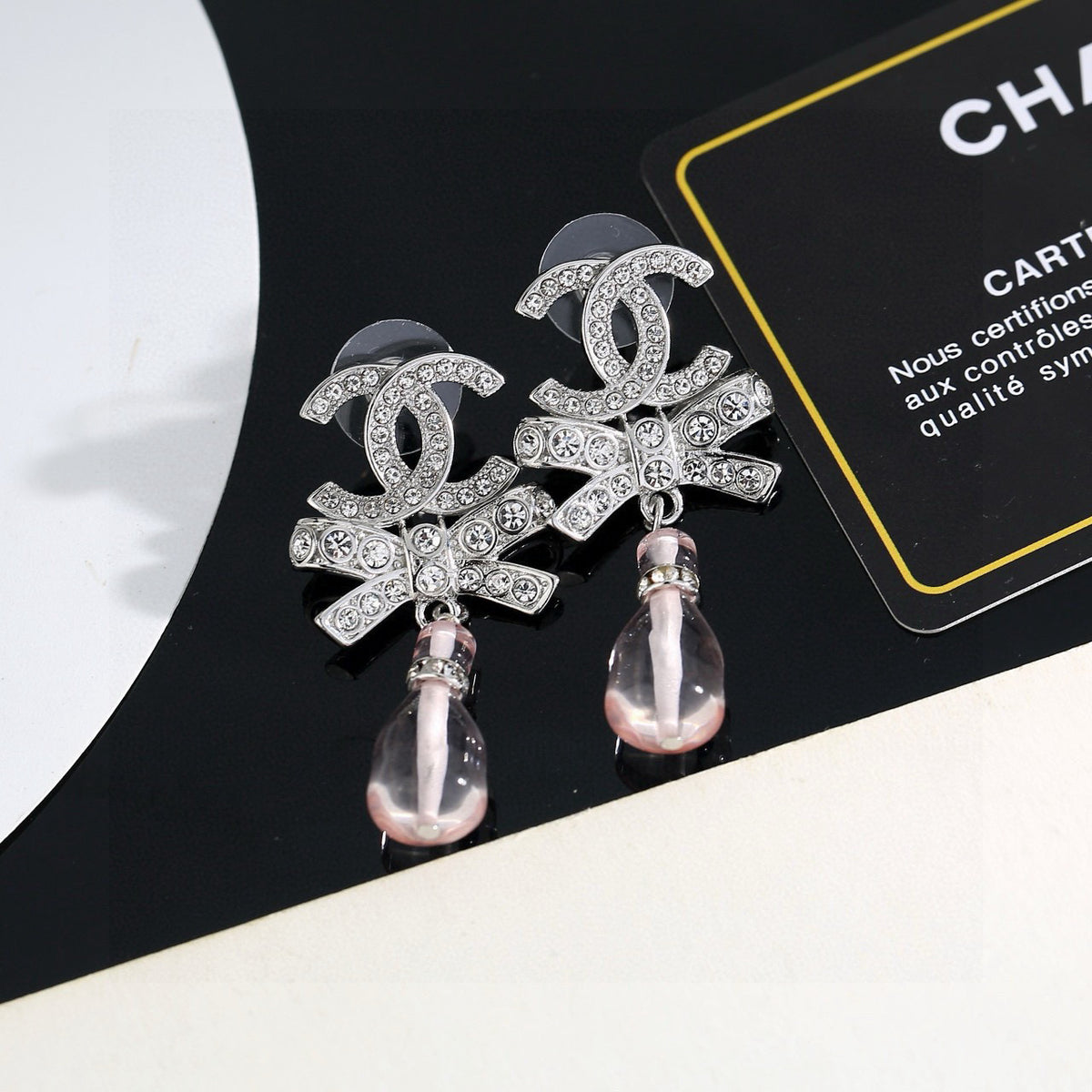 Double-C Emblem Crystal-Accent Stud Earrings – Design 038 front product view