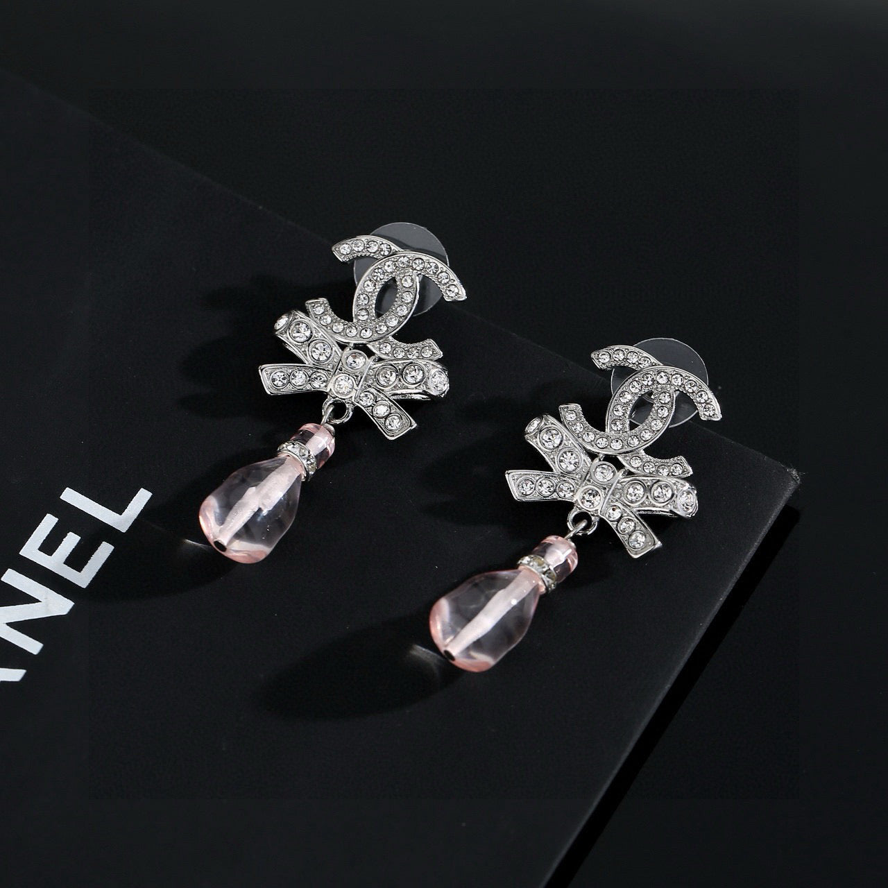 Double-C Emblem Crystal-Accent Stud Earrings – Design 038 detail view