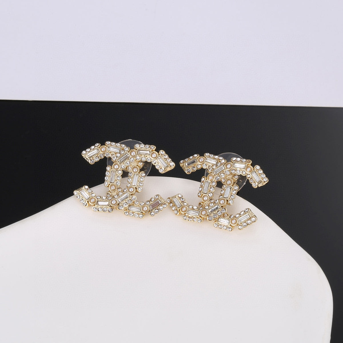 Double-C Emblem Crystal-Accent Stud Earrings – Design 037 front product view