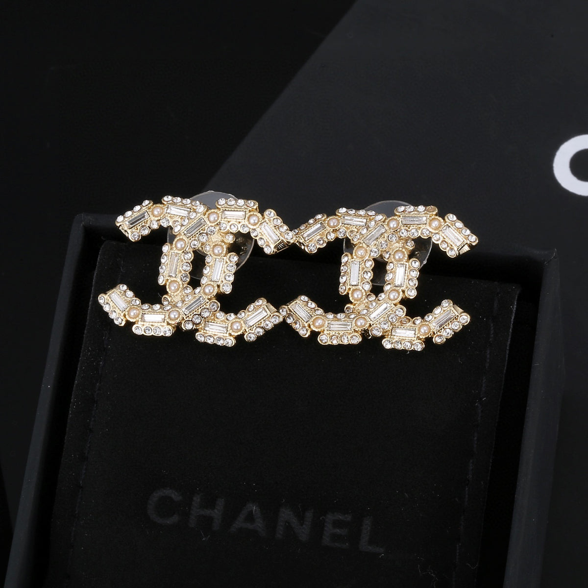 Double-C Emblem Crystal-Accent Stud Earrings – Design 037 main product view