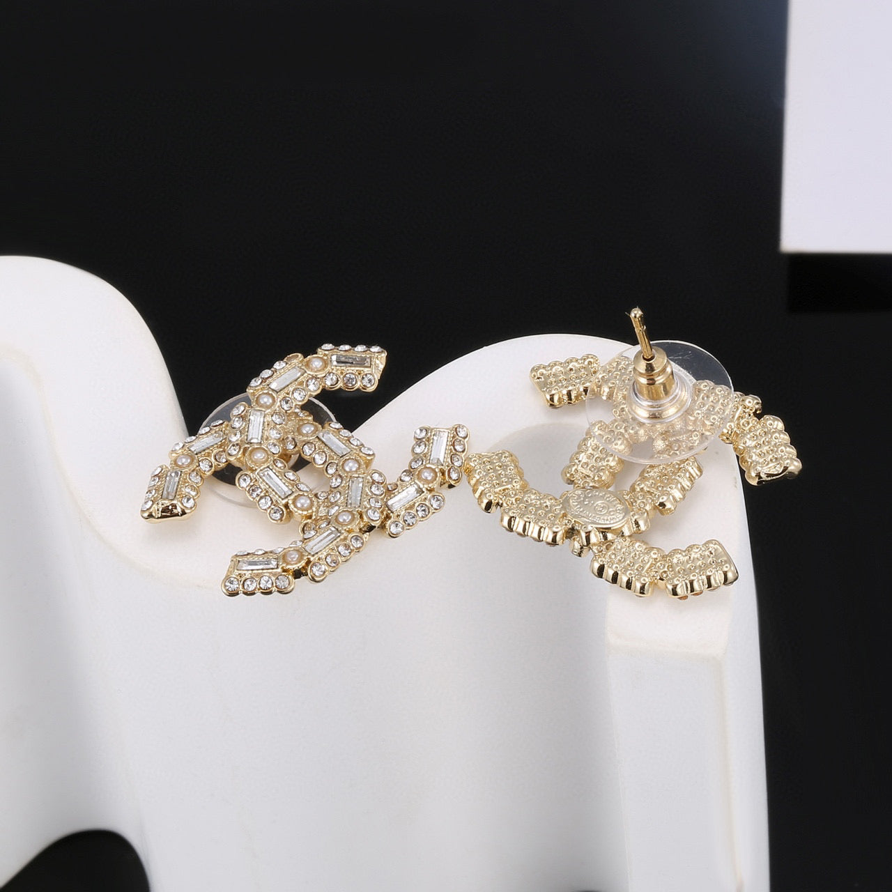 Double-C Emblem Crystal-Accent Stud Earrings – Design 037 main product view